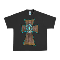 Pigment Black Wood Turquoise Gemstone Cross Urban Heavy Tee - RanaPortraitStore