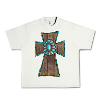 Pistachio Wood Turquoise Gemstone Cross Urban Heavy Tee - RanaPortraitStore