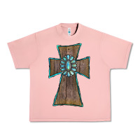 Salmon Wood Turquoise Gemstone Cross Urban Heavy Tee - RanaPortraitStore