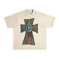Sandshell Wood Turquoise Gemstone Cross Urban Heavy Tee - RanaPortraitStore