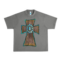Tornado Wood Turquoise Gemstone Cross Urban Heavy Tee - RanaPortraitStore