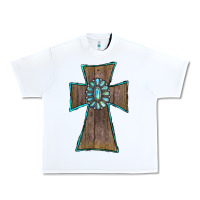 White Wood Turquoise Gemstone Cross Urban Heavy Tee - RanaPortraitStore