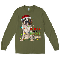Army Green merry and bright saint bernard Long Sleeve Tee - RanaPortraitStore
