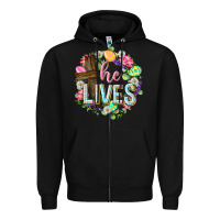 Black He lives Easter with flowers Zipper Hoodie - Neo Western