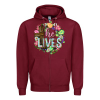 Burgundy He lives Easter with flowers Zipper Hoodie - Neo Western