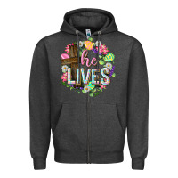 Charcoal Heather He lives Easter with flowers Zipper Hoodie - Neo Western