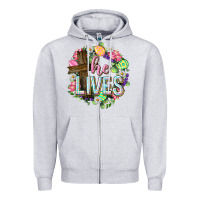 Heather Grey He lives Easter with flowers Zipper Hoodie - Neo Western