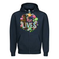 Navy He lives Easter with flowers Zipper Hoodie - Neo Western