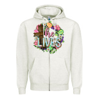 Oatmeal Heather He lives Easter with flowers Zipper Hoodie - Neo Western