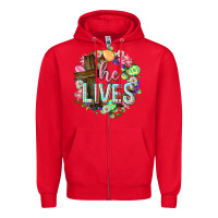 Red He lives Easter with flowers Zipper Hoodie - Neo Western