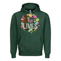 Sports Green He lives Easter with flowers Zipper Hoodie - Neo Western