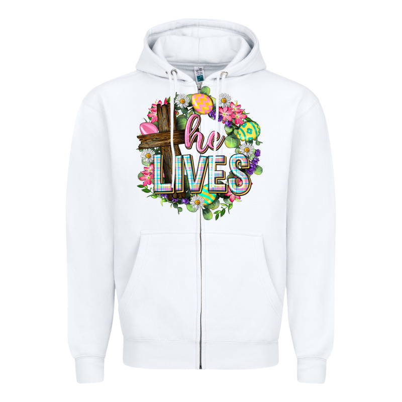 He Lives Easter With Flowers Zipper Hoodie by Neo Western | Teevron