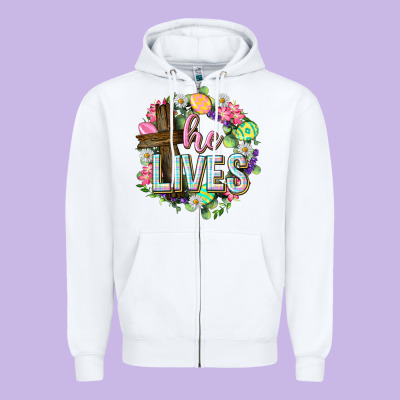 He Lives Easter With Flowers Zipper Hoodie Designed By Neo Western