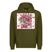 Army Green valentine's day cassette tapes Premium Hoodie - MaliasSmallBusiness