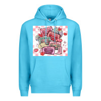 Ocean Blue valentine's day cassette tapes Premium Hoodie - MaliasSmallBusiness