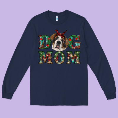 Christmas St. Bernard Dog Mom Long Sleeve Tee Designed By Ranaportraitstore