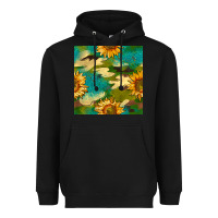 Black camouflage turquoise glitter sunflowers seamless pattern Heavyweight Hoodie - BundleAndBundleShop
