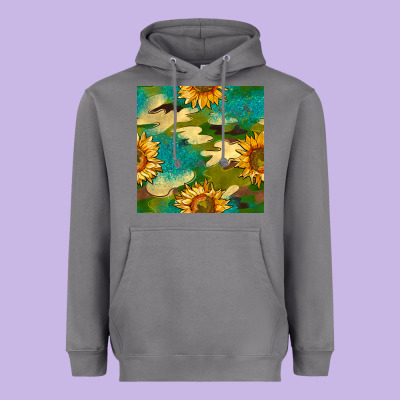 Camouflage Turquoise Glitter Sunflowers Seamless Pattern Heavyweight Hoodie Designed By Bundleandbundleshop