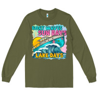 Army Green boat waves sun rays lake days Long Sleeve Tee - texasbilliewilder