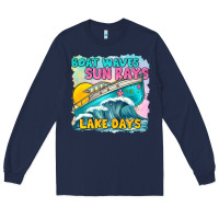 Navy boat waves sun rays lake days Long Sleeve Tee - texasbilliewilder