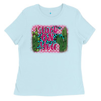 Baby Blue stuck on you cactus Ladies Tee - BarkalooDesign