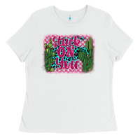 White stuck on you cactus Ladies Tee - BarkalooDesign