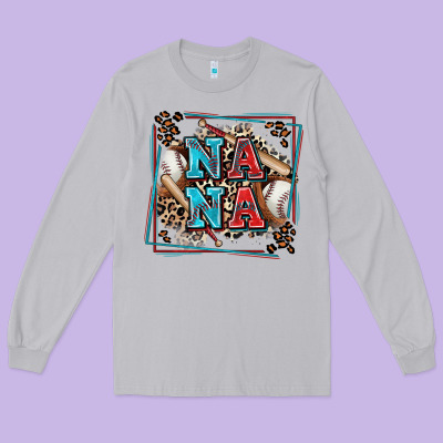 Baseball Nana With Leopard Long Sleeve Tee Designed By Zillion Design Studio