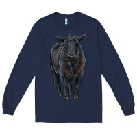 Navy black angus cattle Long Sleeve Tee - RanaPortraitStore