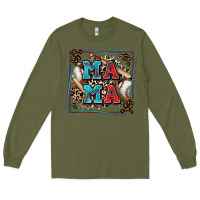 Army Green baseball mama with leopard Long Sleeve Tee - Zillion Design Studio