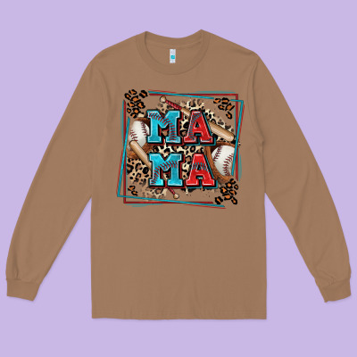 Baseball Mama With Leopard Long Sleeve Tee Designed By Zillion Design Studio