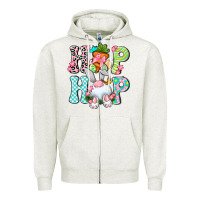 Oatmeal Heather Hip hop Happy Easter Zipper Hoodie - Neo Western
