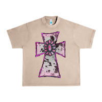 French Oak Cowhide Pink Gemstone Cross Urban Heavy Tee - RanaPortraitStore