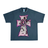 Midnight Navy Cowhide Pink Gemstone Cross Urban Heavy Tee - RanaPortraitStore