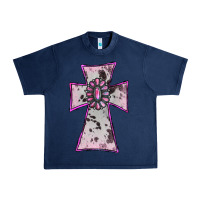 Navy Cowhide Pink Gemstone Cross Urban Heavy Tee - RanaPortraitStore