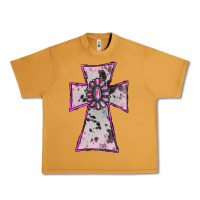 Peanut Butter Cowhide Pink Gemstone Cross Urban Heavy Tee - RanaPortraitStore