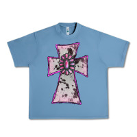 Pebble Blue Cowhide Pink Gemstone Cross Urban Heavy Tee - RanaPortraitStore