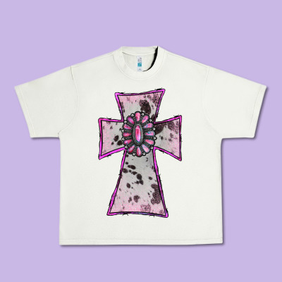 Cowhide Pink Gemstone Cross Urban Heavy Tee Designed By Ranaportraitstore