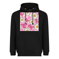 Breast Cancer Awareness With Daisy And Heart Seamless Pattern Heavyweight Hoodie | Teevron
