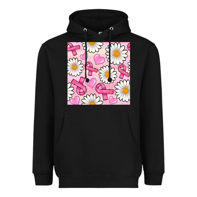 Breast Cancer Awareness With Daisy And Heart Seamless Pattern Heavyweight Hoodie by BundleAndBundleShop | Teevron
