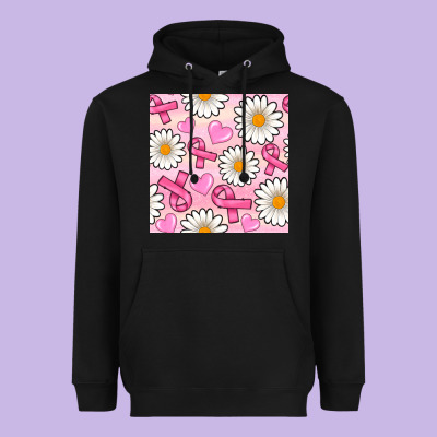 Breast Cancer Awareness With Daisy And Heart Seamless Pattern Heavyweight Hoodie Designed By Bundleandbundleshop