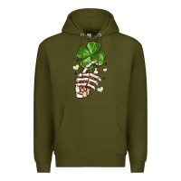 Army Green skeleton hand with shamrock st patrick s day Premium Hoodie - MaliasSmallBusiness