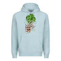 Blue Mist skeleton hand with shamrock st patrick s day Premium Hoodie - MaliasSmallBusiness