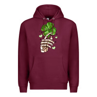 Burgundy skeleton hand with shamrock st patrick s day Premium Hoodie - MaliasSmallBusiness