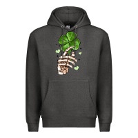 Charcoal Heather skeleton hand with shamrock st patrick s day Premium Hoodie - MaliasSmallBusiness