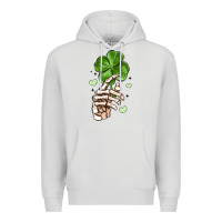 Dove Grey skeleton hand with shamrock st patrick s day Premium Hoodie - MaliasSmallBusiness