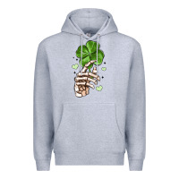 Heather Grey skeleton hand with shamrock st patrick s day Premium Hoodie - MaliasSmallBusiness
