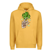 Mustard skeleton hand with shamrock st patrick s day Premium Hoodie - MaliasSmallBusiness