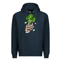 Navy skeleton hand with shamrock st patrick s day Premium Hoodie - MaliasSmallBusiness