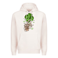 Pale Pink skeleton hand with shamrock st patrick s day Premium Hoodie - MaliasSmallBusiness