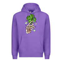 Purple skeleton hand with shamrock st patrick s day Premium Hoodie - MaliasSmallBusiness